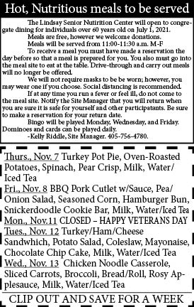 Corrected Hot Meal Menu for the week of 11/13/24.